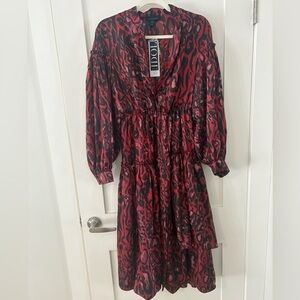 NWT TOPSHOP | Red and Black animal print Long Sleeve Flowy Dress size 4